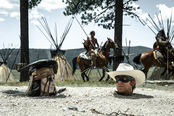 A precarious moment for Tonto and Lone Ranger