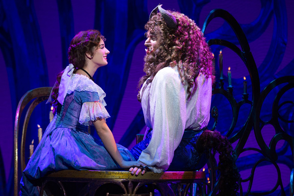 Brooke Quintana as Belle and Sam Hartley as the Beast in Disney's Beauty and the Beast. Photo by Matthew Murphy.