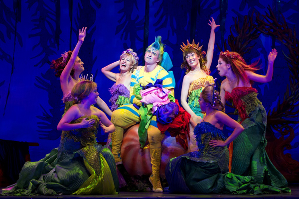 Christian Probst as Flounder and the cast of The Little Mermaid 