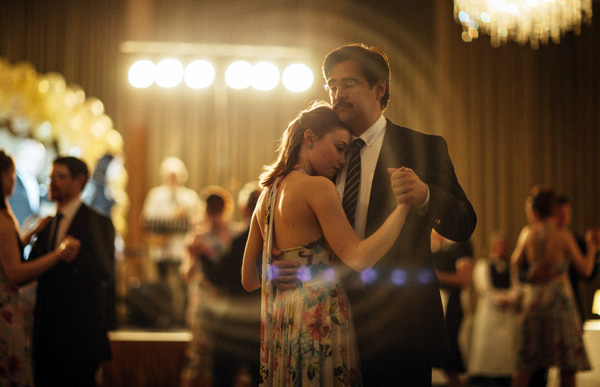 David (Colin Farrell) dances with nose bleeding woman (Jessica Barden) in The Lobster 