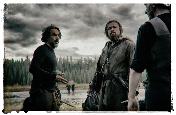 Director Alejandro González Iñárritu ("Birdman," "Babel") directs Leonardo DiCaprio on the set of THE REVENANT