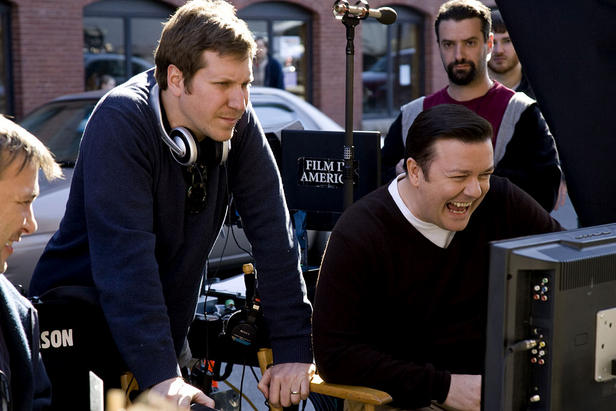 Directors Robinson and Gervais on the set