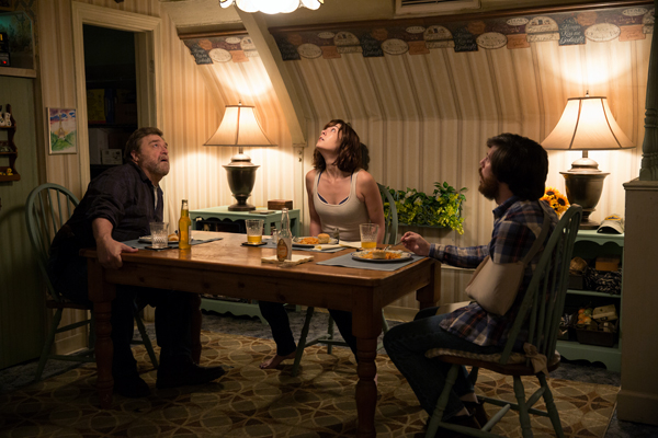 Howard ( Goodman) Michelle (Winstead) and Emmett (John Gallagher Jr) in 10 Cloverfield Lane