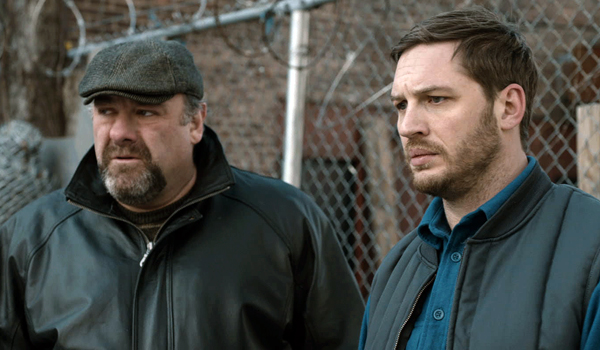 James Gandolfini as Cousin Marv and Tom Hardy as Bob inTHE DROP