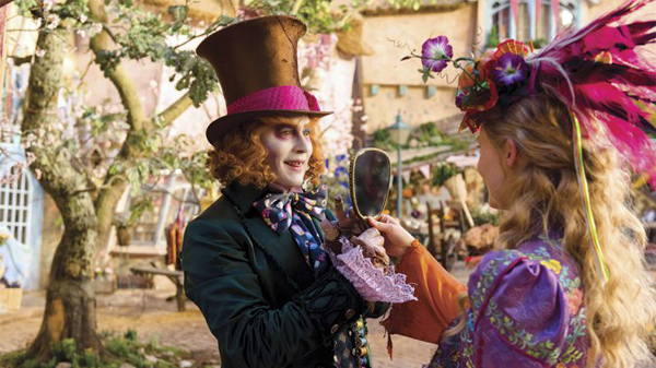 Johnny Depp as the Mad Hatter with Mia Wasikowska as Alice