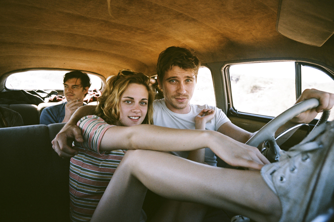 Mary Lou (Stewart) with Dean Moriarty (Garrett Hedlund)  and  Sal Paradise (Sam Riley)