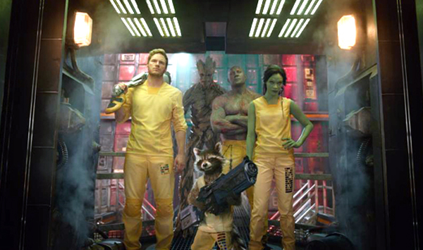 Peter Quill (Chris Pratt), Groot, Drax (Dave Bautista), Gamora (Zoe Saldana) and Rocket