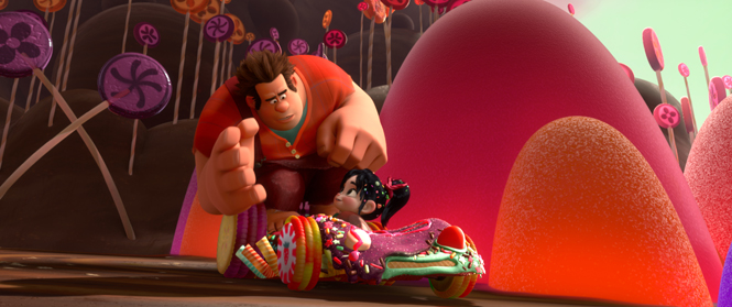 "WRECK-IT RALPH" (L-R) RALPH and VANELLOPE VON SCHWEETZ in the game world of Sugar Rush.
