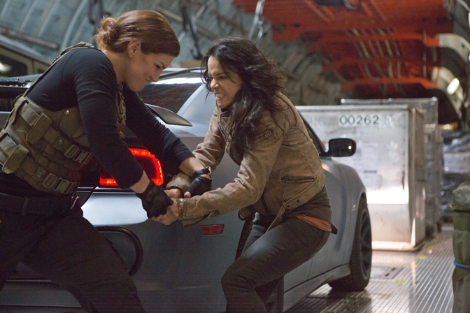 Gina Carano as Rilley and Michelle Rodriguez as Letty