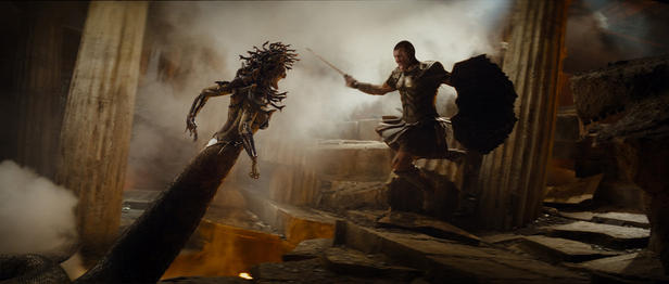 Perseus faces off agains Medusa