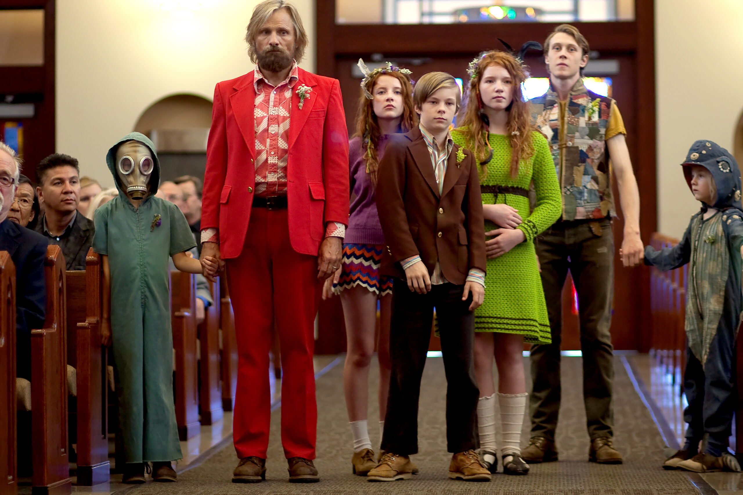  Shree Crooks stars as Zaja, Viggo Mortensen as Ben, Samantha Isler as Kielyr, Nicholas Hamilton as Rellian, Annalise Basso as Vespyr, George MacKay as Bo and Charlie Shotwell as Nai in CAPTAIN FANTASTIC