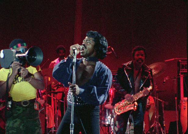 James Brown on stage in Zaire