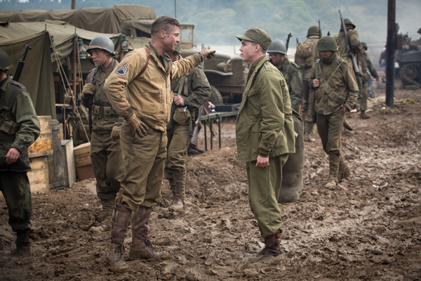 Wardaddy (Brad Pitt) meets Norman (Logan Lerman) for the first time in Columbia Pictures' FURY.
