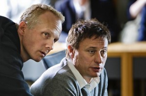 Director Niels Arden Oplev on set with Michael Nyqvist