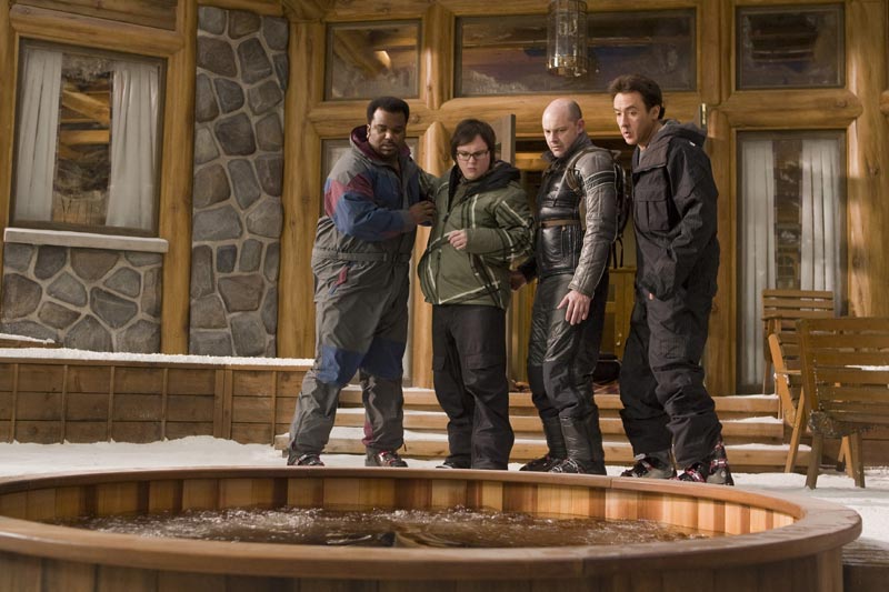 Robinson, Duke, Corddry, and Cusack check out the spa